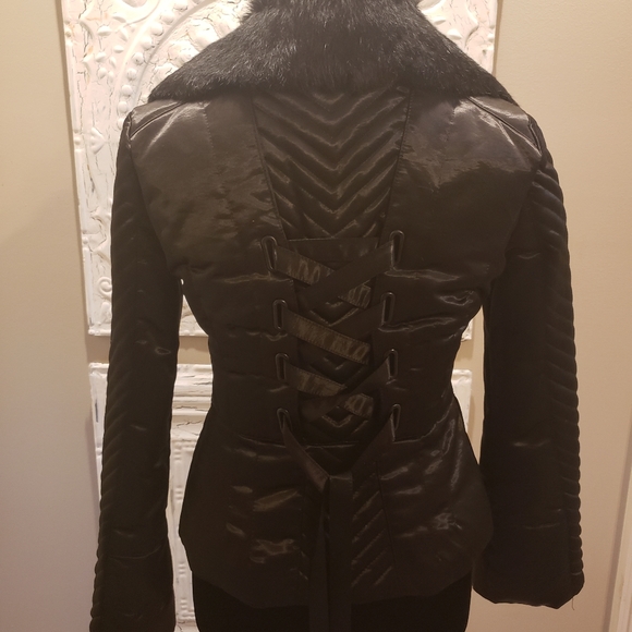 bebe Jackets & Blazers - Bebe corset Feather Down lace-up back fur collar Jacket